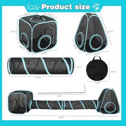 9.45FT Outdoor Cat Enclosures Portable Cat Playhouse, Pop Up Cats Tent with 33.86x 11.81IN Double Kitty Tunnels DIY in Multiple Ways, Cats Playpen Play Tents for Rabbits and Small Animals