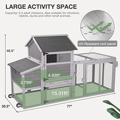 Large Chicken Coop Expandable Chicken House for Outdoor with Wheels, Nest Box, Leakproof Pull-on Tray and UV-Resistant Roof Panel - color: Grey (AIR27)