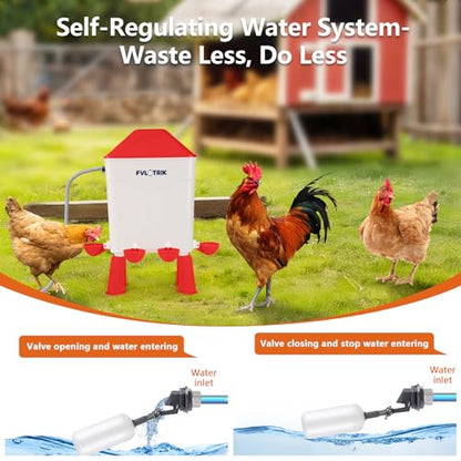 3 Gallon Automatic Chicken Waterer for Hands-Free Hydration, Float-Controlled Chicken Watering System with Leak-Proof Design, 2.75" Cups for All Poultry, 60" Hose for 3/4" Connections