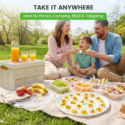 HANSGO Deviled Egg Containers with Lid, 3PCS Deviled Egg Platter Carrier Holder Trays with 66 Slots for Festival Party and Home Kitchen, White - color: 3PCS White