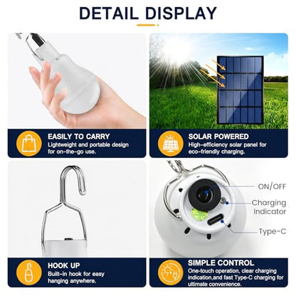 Solar Light Bulbs for Indoor Home and Chicken Coop, Outdoor Waterproof Camping Lamps for Tent, Rechargeable LED Solar Lights for Shed Night, Emergency, 2-Pack - style: Manual ON / OFF