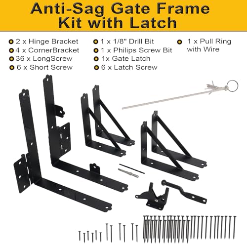 Anti Sag Fence Gate Kit Heavy Duty Gate Corner Brace Bracket, Gate Hardware Kit with Latch and Hinges for Wooden Fences, Driveway Gates, Shed Doors, Corral Gates, Wood Windows - style: 1 Set