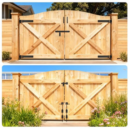 Heavy Duty Gate Hinges, 13" Bolt-On or Weld-On Hinges with Slide Bolt Gate Latch, Cane Bolts, Door Handles, 180° One-Way Open Gate Hinge for Double Wooden Door/Metal Gates,Garden Gates, Fence, Barn - style: 4 Pack Gate Hinges with Accessories