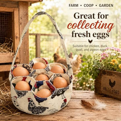 2pcs Egg Bags Mini Egg Collecting Gathering Basket with 7 Pouches for Farmhouse Chicken Hen Duck Goose Housewife Garden Transporting Storage