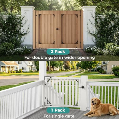 Anti Sag Wooden Gate Hardware Kit, Corner Bracket Frame Brace for Wood Gate with Self-Lock Latch, Heavy Duty for Outdoor Deck Fence Porch Shed Driveway Yard Garden Outside Pool Farm, 2-Pack
