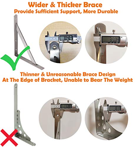 CLT Shelf Bracket, 14” Max Load: 550 lb Heavy Duty Stainless Steel Bracket for Table Bench, Space Saving DIY Bracket, Pack of 2 - color: Silver, size: 14 Inch