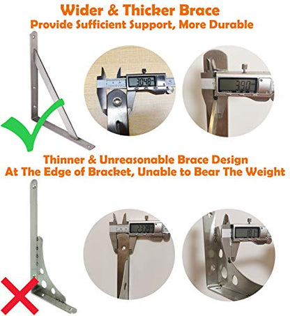 CLT Shelf Bracket, 14” Max Load: 550 lb Heavy Duty Stainless Steel Bracket for Table Bench, Space Saving DIY Bracket, Pack of 2 - color: Silver, size: 14 Inch