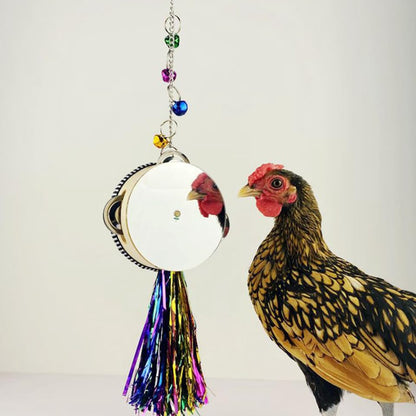 Chicken Hanging Mirror Drum Toy for Hens and Stainless Steel Double-Sided Design Fun Poultry Activity Accessory for Coop Promotes and Reflection