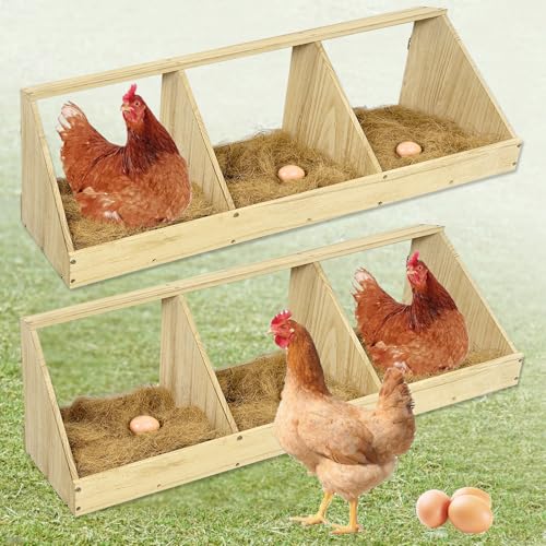 Chicken Nesting Boxes, 6 Compartment Wooden Chicken Laying Boxes, Nesting Boxes for Chickens, Hens, Ducks, Poultry Nest Box for Laying Eggs, Includes 6 Fake Eggs - size: Double