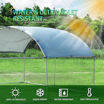 Large Metal Chicken Coop Round Top Upgrade Tri-Supporting Wire Mesh Chicken Run,Chicken Pen with Water-Resident and Anti-UV Cover,Duck Rabbit House Outdoor (Dome Roof 31.2'L x 9'W x 6.5'H) - size: 374.4"L x 108.0"W x 78.0"H