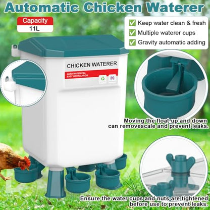 Chicken Feeder and Waterer Set, 3 Gallon/26.5 Pounds, Automatic Chicken Feeders and Chicken Waterer, Detachable for Chick, Duck & Quail Coop Use, Outdoor Farm & Backyard (Upgraded) - size: 3 Gallon Upgraded