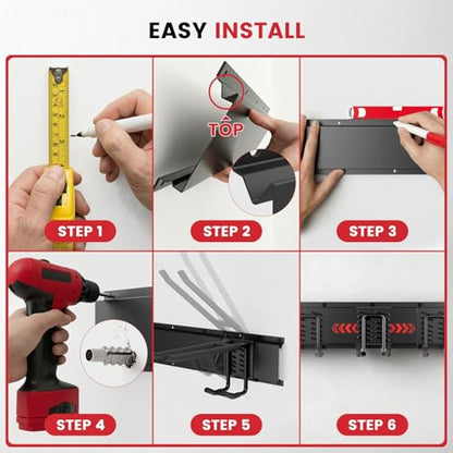 ENJOYWOOD Garage Tool Organizer Wall Mount 1380 lbs Load Capacity 99 Inch Heavy Duty Modular Storage System with 6 Panels and 18 Hooks for Garden Tool Storage - size: 99in | 6Panels + 18Hooks