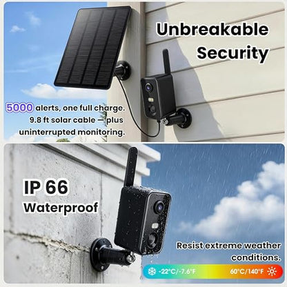 No WiFi Security Camera, 4G LTE Cellular Security Camera Battery Powered with SIM Card & Memory Card, 2K Color Night Vision, Motion Detection, 2-Way Talk, Solar Camera Outdoor Wireless