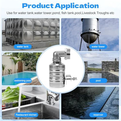 304 Stainless Steel Float Valve with 1/2", 3/4" & 1" Adapters – Fully Automatic Water Level Controller for Water Tanks, Aquariums, Livestock Troughs, Pools, Distillers and Ponds