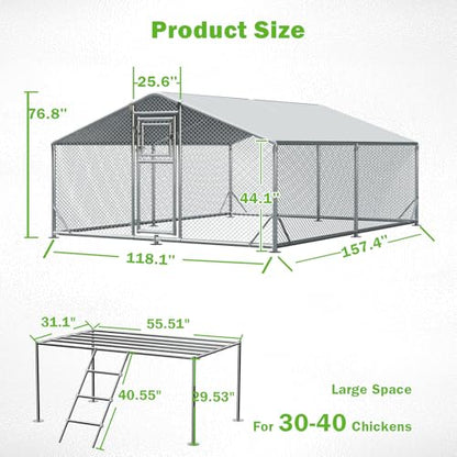 10x13FT Metal Chicken Coop, Dutch Door Chicken Run with Chicken Perch, Cover and Chicken Wire, Walk in Duck Pen for Backyard Poultry and Pet Farming - size: 2 Unit Coop With Chicken Perch