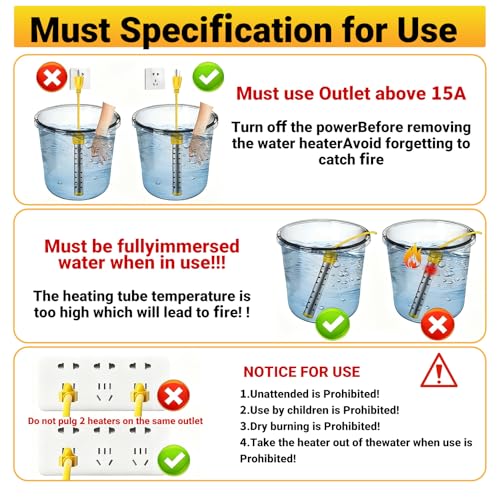 Immersion Water Heater Electric, Portable Bucket Heater with 304 Stainless Steel,Submersible Water Heater Heats up 5 Gallons of Water in Minutes for Home, Camping, and Outdoor Use