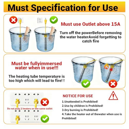 Immersion Water Heater Electric, Portable Bucket Heater with 304 Stainless Steel,Submersible Water Heater Heats up 5 Gallons of Water in Minutes for Home, Camping, and Outdoor Use