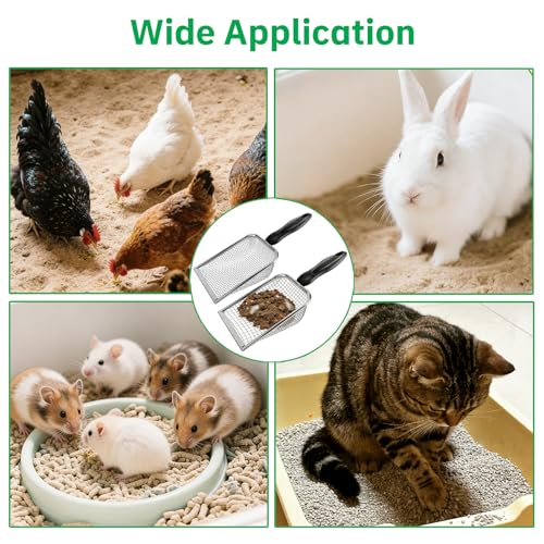 2 Pack Chicken Poop Scooper for Coop, Mesh Sifting Shovel with 3.8mm & 5mm Holes, 4" Metal Chicken Coop Rake and Scoop Cleaning Tool, Scooper Shovel for Sifting Sand, Litter, Chicken Supplies (4") - size: 4" 2 Set