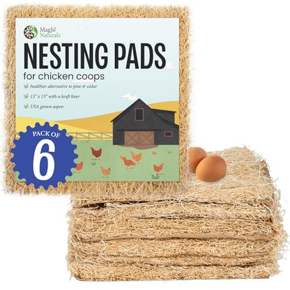 MagJo Aspen Nesting Pads for Chicken Coops - USA Grown Aspen Excelsior Nest Box Liners 13x13-6 Pack - size: 6 PACK
