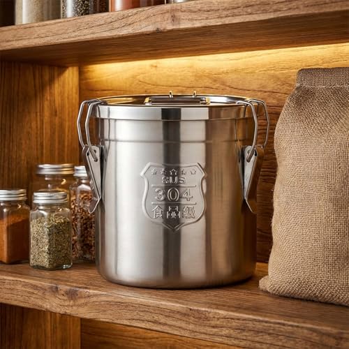 304 Stainless Steel Airtight Storage Bucket with Lid, Food Grade Sealed Canister for Kitchen, Rice, Flour, Grain, Pet Food, Waterproof Camping Storage Container(198L/52.3Gal) - size: 198L/52.3Gal