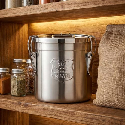 304 Stainless Steel Airtight Storage Bucket with Lid, Food Grade Sealed Canister for Kitchen, Rice, Flour, Grain, Pet Food, Waterproof Camping Storage Container(98L/25.8Gal) - size: 98L/25.8Gal