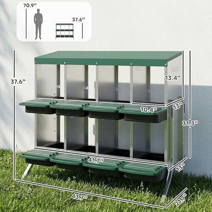 PawHut Chicken Nesting Boxes, 8 Compartment Metal Nesting Boxes for Chickens, Two-Tier Egg Laying Boxes with Vented Holes for Easy Egg Collection, for Hens Ducks, Silver - size: 43.7"L x 21.7"W x 37.6"H, style: Open Front