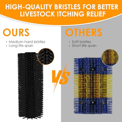 4pc Livestock Scratch Brushes, 20'' x 7.3'' Heavy Duty Cow Scratcher Wall Mount, Flexible Anti-Itch Grooming Tool for Cattle, Goat, Horse Grooming Supplies with Screws and Nuts - color: black