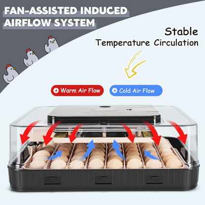 Sailnovo 56 Egg Incubator for Hatching Eggs with Automatic Egg Turning and Auto Humidification, Temperature Control, Egg Candler, Incubator for Chicken Eggs, Grey 18.7'' x 16.14'' x 6.3''