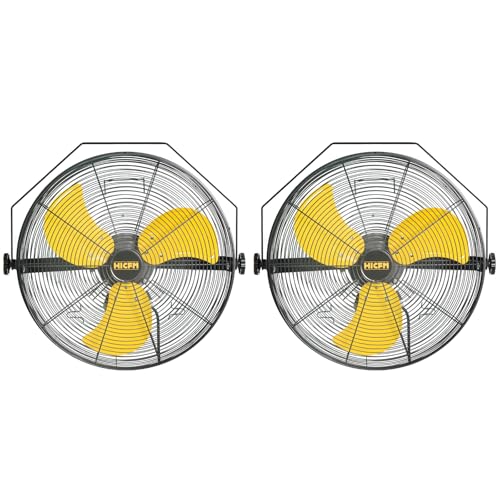 HiCFM 4600 CFM 18 inch High Velocity Wall Mounted Fan, TEAO Enclosure Motor, Safety Yellow Blade, 9 FT Cord, 180 Degree Tilting, 3 Speed Industrial Shop Fan for Patio, Garage Use - UL Listed, 2 Pack - size: 18" Indoor (No Remote)
