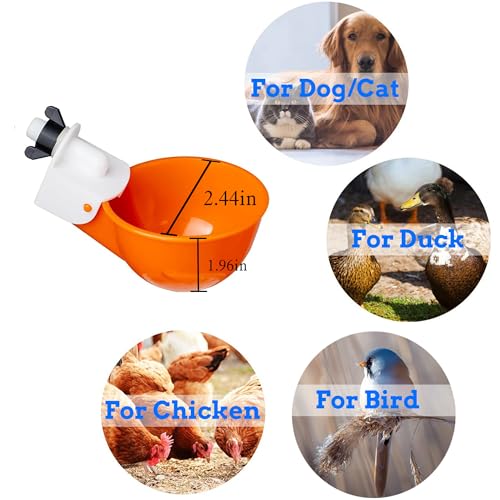 Chicken Automatic Waterer Cups, 6pcs Large Chicken Water Feeder, Poultry Waterer Kits Suitable for Duck, Chicks, Goose, Turkey, Bunny and Bird with Mounting Hole Opener