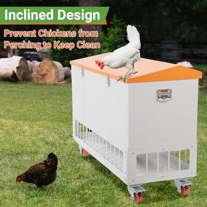 120LBS Chicken Feeder with Grille & Wheels, No-Waste Feeder w/ 38 Ports for 20 Chickens, Powder-Coated Steel Feeder w/Waterproof Lid, 37.6”x14.6”x26.2” - size: 120LBS