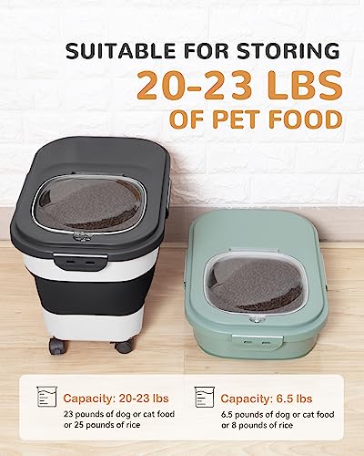 20-23 Lbs Dog Food Storage Container - Collapsible Dog Food Container with Attachable Casters and Scoop,Small Container, Pet Food Storage Containers to Keep Dry Food Fresh,Easy to Move | Dog Food Container with Double Airtight Seal & Magnetic Lid,Cat Food