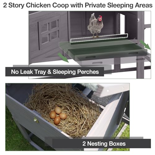 Mobile Chicken Coop with Wheels, Outdoor Hen House with Leak-Proof Tray, UV-Resistant Roof & Nesting Box for Chickens, Ducks, Rabbits (Grey) - color: Grey