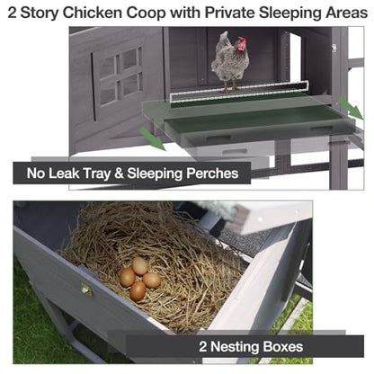 Mobile Chicken Coop with Wheels, Outdoor Hen House with Leak-Proof Tray, UV-Resistant Roof & Nesting Box for Chickens, Ducks, Rabbits (Grey) - color: Grey