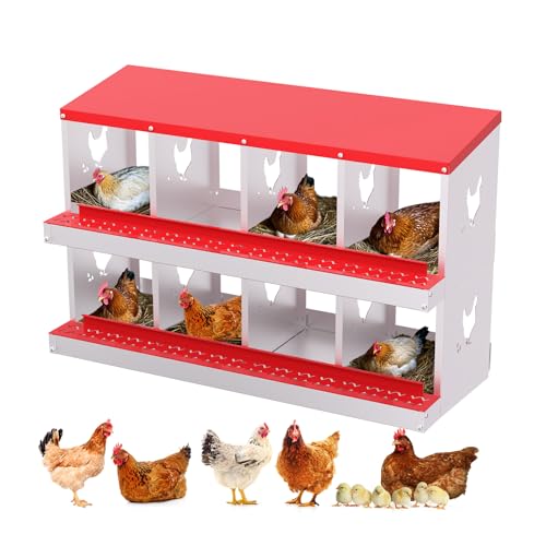 Nesting Boxes for Chickens, 6/8/10-Hole Galvanized Steel Chicken Nesting Boxes for Laying Eggs with Egg Rollaway System to Protect Eggs, Easy Egg Collection, for Chicken Coop Backyard Farm - color: Red, size: 42.7"L x 16.9"W x 26.6"H