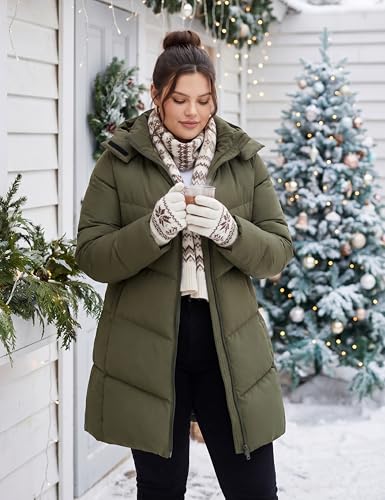 wantdo Women's Warm Winter Coat Hooded Puffer Jacket Long Parka (Available in Plus Size) - color: Army Green, size: Small