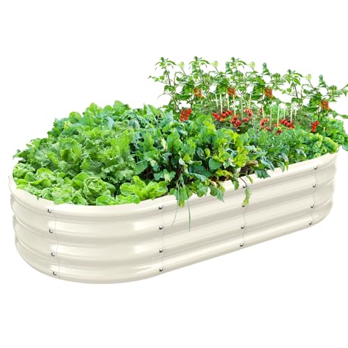 TBMLC Oval Galvanized Planter Box, Metal Raised Garden Bed - 0.8MM Thick- Ideal for Outdoor Gardening and Planting of Vegetables Flowers Fruits Succulent Plants and Others (White, 5X2.7X1 FT) - color: White, size: 5X2.7X1 FT