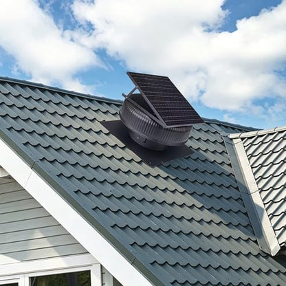 12" Solar Attic Fan, 42W Adjustable Solar Roof Vent Fan | Remote 3 Speed Control, Auto Start Over 25°C, 1200 CFM, MPPT Controller, For Attic, Garage, Warehouse - color: Black+Square 1
