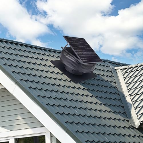 12" Solar Attic Fan, 42W Adjustable Solar Roof Vent Fan | Remote 3 Speed Control, Auto Start Over 25°C, 1200 CFM, MPPT Controller, For Attic, Garage, Warehouse - color: Black+Square 1