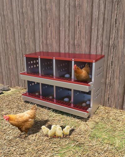 Chicken Nesting Boxes - 8-Hole Metal Chicken Nesting Boxes | Waterproof & Rustproof Laying Boxes for Hens,with Ventilation & Perch, Wall-Mountable Roll Away Egg Laying Box for Hens - color: Red, size: 8 holes