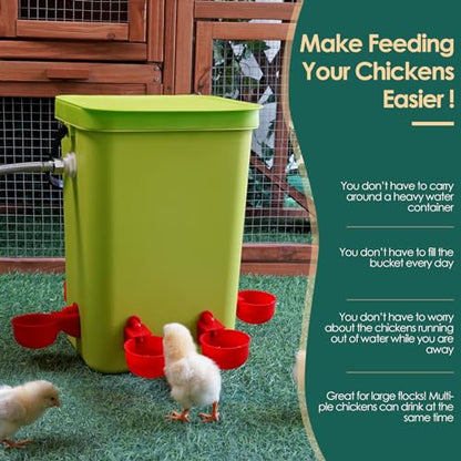 Automatic Chicken Waterer with Float Valve, 3.2 Gallon Hanging Poultry Waterer with 6 Water Cups, Large Duck Quail Turkey Goose Chicken Coop Water Dispenser