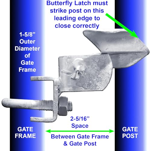 Jake Sales -Chain Link Fence Butterfly Gate Latch - Fence Automatic Gate Latch - 1-5/8" Gate Frame and 2-3/8" Gate Post - Galvanized Fence Gate Latch with Hole for Padlock - size: 1-5/8" X 2-3/8"