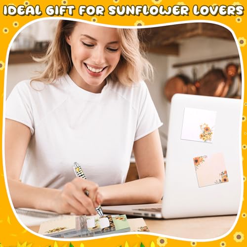 18 Pcs Sunflower Desk Accessories, 9 Pads Cute Sticky Notes, 9 Kawaii Pens, 3 x 3 Inches Notepads Memo Pad for Office Supplies Meeting Students School Decor Teacher Gifts - style: Sunflower