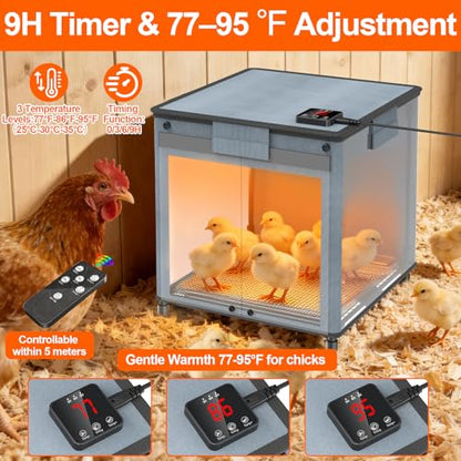 Brooder Box for Chicks, 4-in-1 Chick Starter Kit, Brooder Heating Plate with Adjustable Temp (7795) & 9H Timer, Baby Chicken Pen, Chicken Feeder, Waterer, 200W Poultry Coop Heater for Ducks, Quails