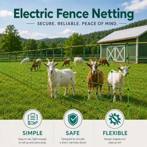 Electric Fence Netting, 164'L x 47.2" H Electric Fence Kit for Livestock, Farms, Backyards, Garden, Assembled Double Spiked Portable Electric Farm Fence - size: 164'L x 47.2" H