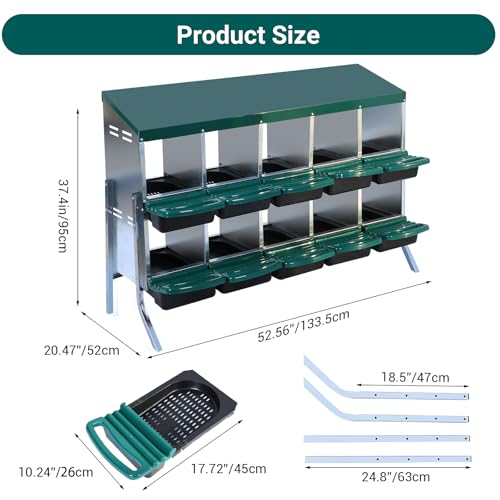 Chicken Nesting Box, 10 Compartment Roll Away Nesting Box for Eggs, Chicken Laying Box with Egg Collection, Cleanable Pull Out Hen Roosting Boxes ﻿ - color: Green, size: 47.2"L x 17.7"W x 35.4"H