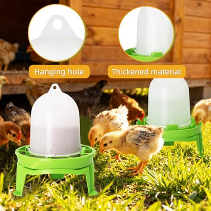 Chicken Feeder and Waterer Set, 3 Adjustable High-Legged Chassis | 1.5L Waterer and 1.5kg Feeder leak proof, Baby Chick Starter Kit Easy to Disassemble, for Ducks/Quail