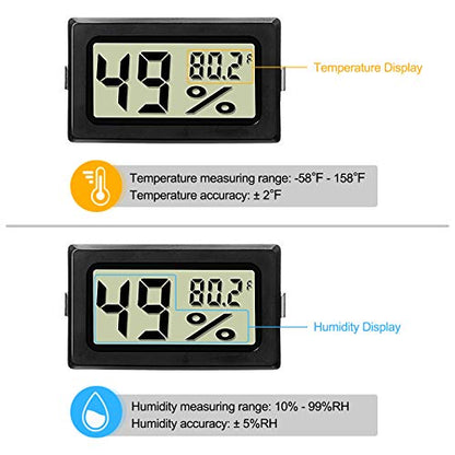 Weewooday Mini Digital Temperature Humidity Meters Gauge with Probe Gauge LCD Fahrenheit Display Thermometer Hygrometer for Incubator Reptile Plant Greenhouse Chicken Coop Garden(Black, 6 Pieces) - size: Black