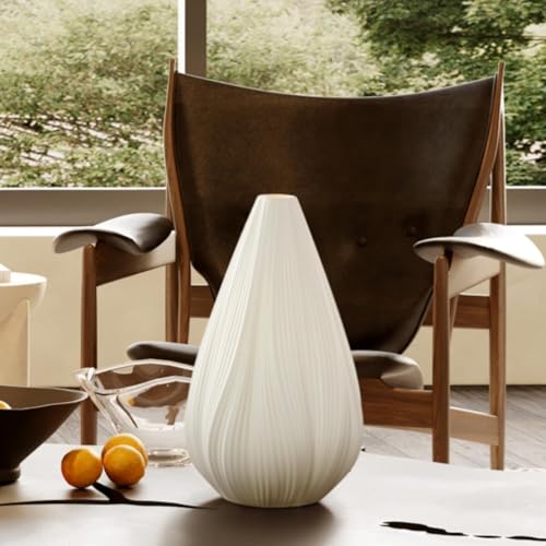 RONDURE Modern Ceramic Decorative Table Lamp Living Room Bedroom Bedside | Handcrafted Unique Warm Ambient Lighting Lamp, Accent White Translucent Ceramic shade, Fully Dimmable, Corded, Bulb Included