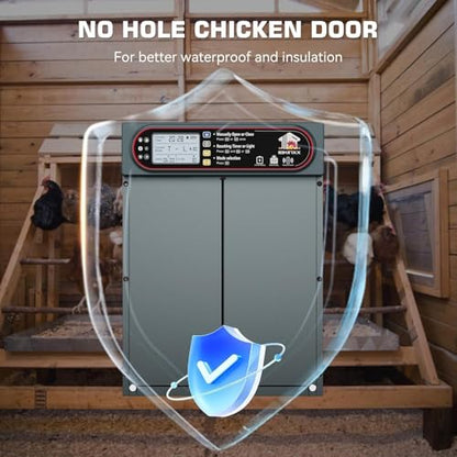 Automatic Chicken Coop Door with Horizontal Dual Opening, Remote & Manual Control, USB Backup, Predator-Proof Larger Opening Size House Door Solar Powered for Chicken, Duck and Poultry, Gray